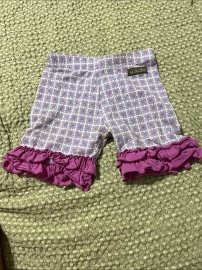 Matilda Jane Lavender Floral Ruffle Bike Shorts with Magenta Trim